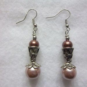 Coco Brown and  Champagne Glass Chandelier Pearl Beaded Dangle Drop Earrings